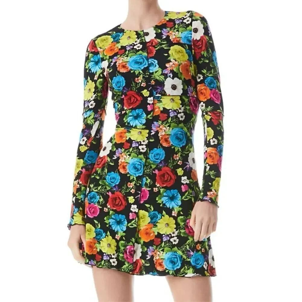 Alice + Olivia Delora Floral Long Sleeve Mini Dress Size 10 NEW - Picture 5 of 11